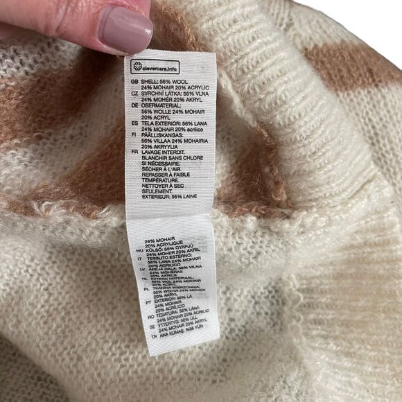 & Other Stories Small Sweater Vneck Striped Wool Mohair Ivory Brown - Picture 4 of 10